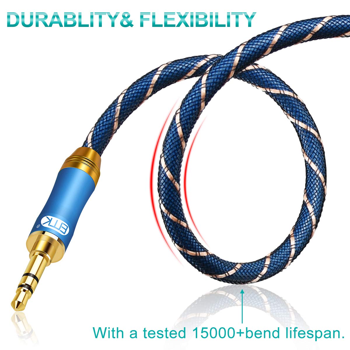 AUX Cable,EMK 3.5mm Nylon Braided Auxiliary Audio Cable [24KGold-Plated,Hi-fi Sound Quality] Tangle-Free AUX Cable for Headphones,Laptop,Phones,Tablets,MP3 Players,Car Stereos and More (3.3ft/1m) - Image 6
