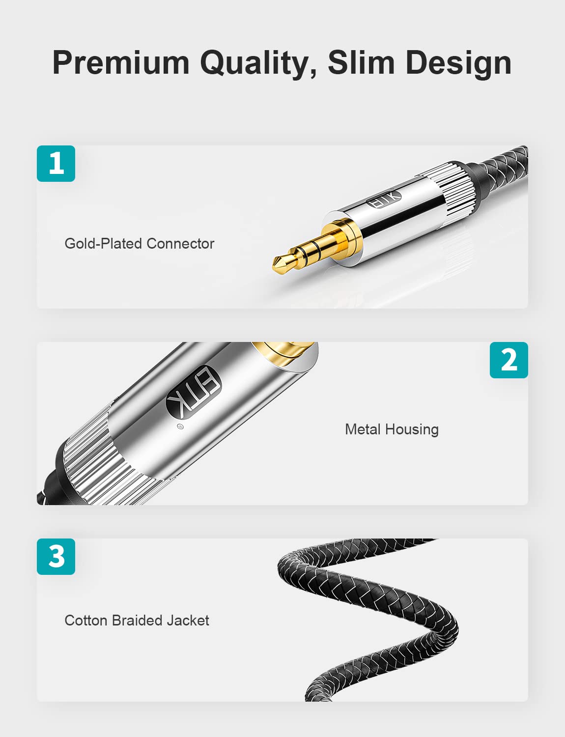 EMK 3.5mm Aux Headphone Splitter - 3-Pole TRS Stereo Y Splitter Extension Cable for Earphones, Headsets & Speakers - Image 6