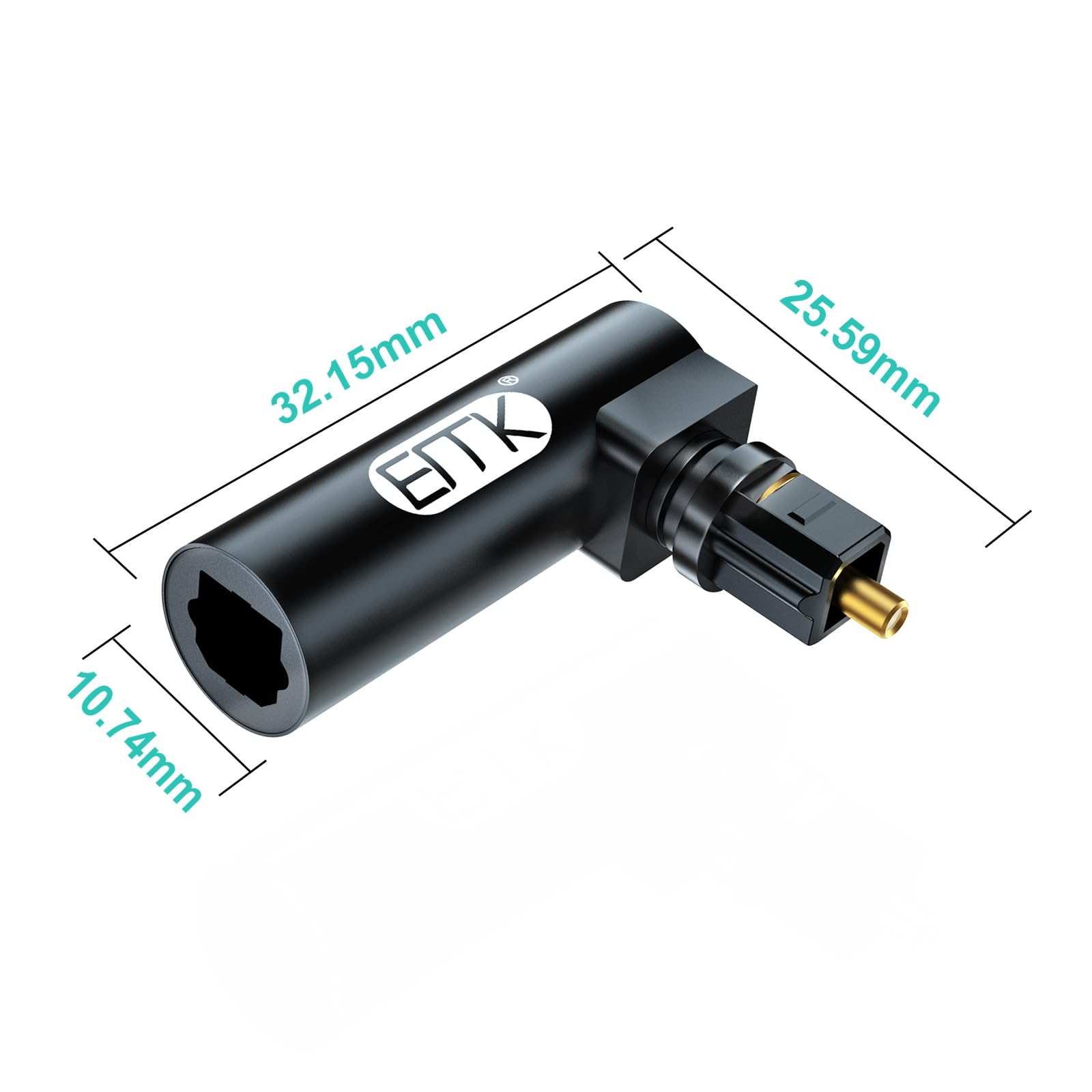 EMK Optical Audio Adapter, [2-PCS] 90 Degree Fiber Optic Cable Adapter Right Angel Toslink Optical Cables Extention Adapter Black - Image 6