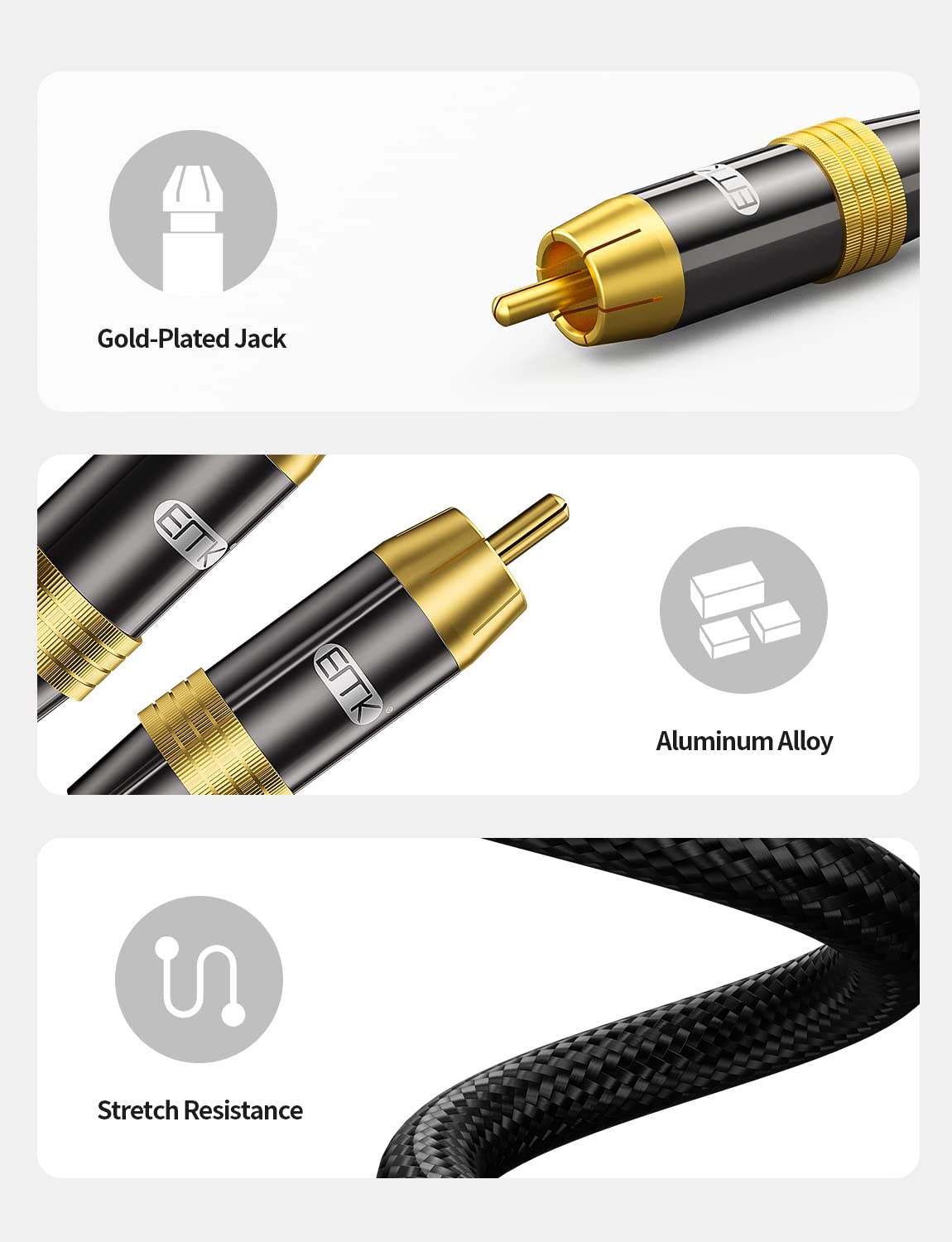 Subwoofer Cable,EMK Digital Coaxial Audio Cable [24K Gold-Plated, Durable Cotton] Premium S/PDIF RCA Male to RCA Male for Home Theater, Soundbar,Speaker,HDTV, Subwoofer, Hi-Fi Systems (Black-5ft/1.5m) - Image 7